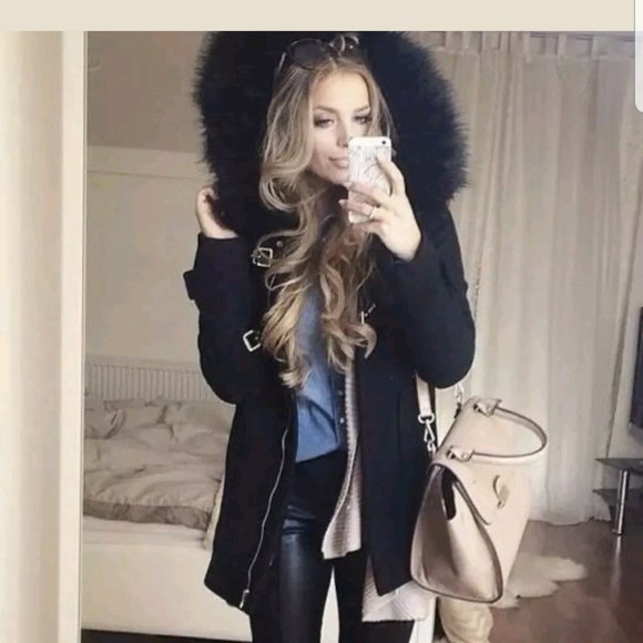 ❤️ LAST ♥️ NWT ZARA BLACK WOOL OVERCOAT WITH FAUX FUR HOOD - Picture 3 of 14
